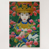  Stijl Abstract Aziatisch meisje met bloemen Legpuzzel (Verticaal)