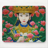 Stijl Abstract Aziatisch meisje met bloemen Muismat (Voorkant)