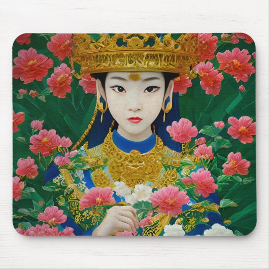  Stijl Abstract Aziatisch meisje met bloemen Muismat (Voorkant)