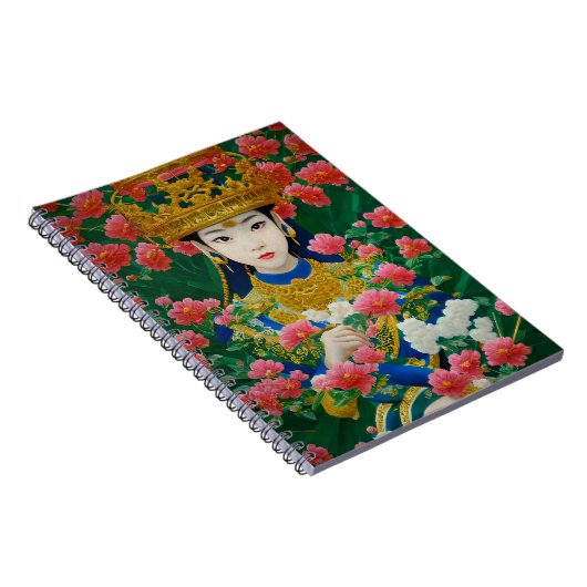  Stijl Abstract Aziatisch meisje met bloemen Notitieboek (Rechterzijde)