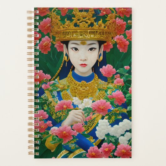 Stijl Abstract Aziatisch meisje met bloemen Planner (Voorkant)