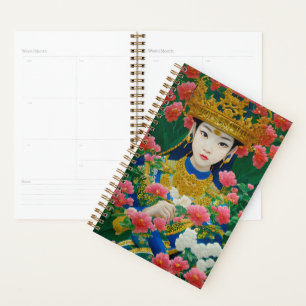 Stijl Abstract Aziatisch meisje met bloemen Planner