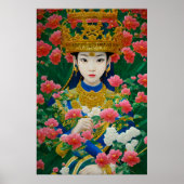 Stijl Abstract Aziatisch meisje met bloemen Poster (Voorkant)