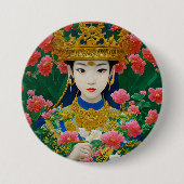 Stijl Abstract Aziatisch meisje met bloemen Ronde Button 7,6 Cm (Voorkant)