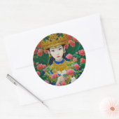  Stijl Abstract Aziatisch meisje met bloemen Ronde Sticker (Envelop)