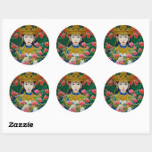  Stijl Abstract Aziatisch meisje met bloemen Ronde Sticker (Vel)