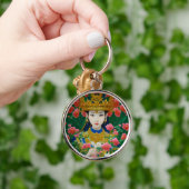  Stijl Abstract Aziatisch meisje met bloemen Sleutelhanger (Hand)