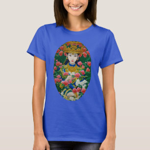 Stijl Abstract Aziatisch meisje met bloemen T-shirt