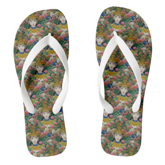  Stijl Abstract Aziatisch meisje met bloemen Teenslippers (Voetbed)