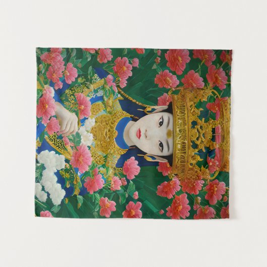 Stijl Abstract Aziatisch meisje met bloemen Wandkleed (Voorkant (horizontaal))