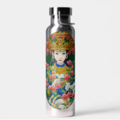  Stijl Abstract Aziatisch meisje met bloemen Waterfles (Links)