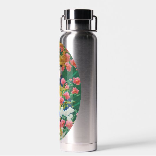  Stijl Abstract Aziatisch meisje met bloemen Waterfles (Achterkant)