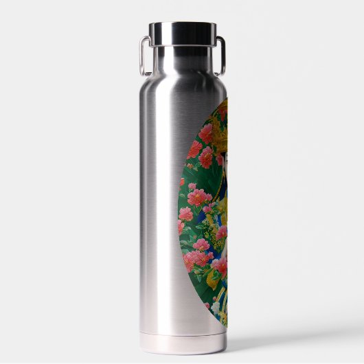  Stijl Abstract Aziatisch meisje met bloemen Waterfles (Voorkant)