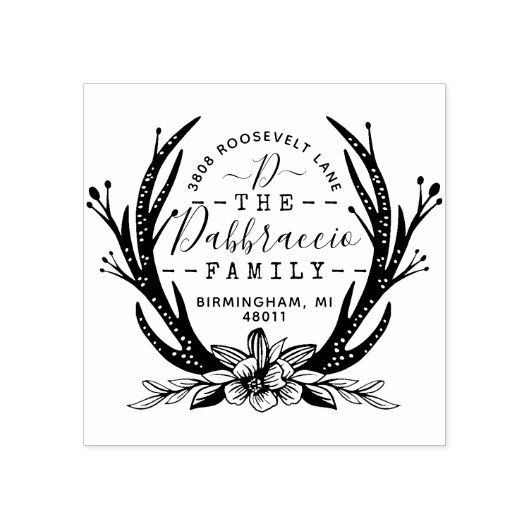  stijl Antler Horns Bloemen Adres Rubberstempel (Afrduk)