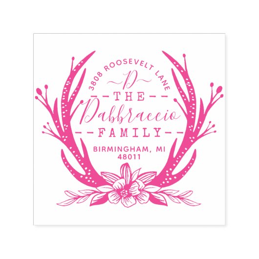  stijl Antler Horns Bloemen Adres Zelfinktende Stempel (Design)