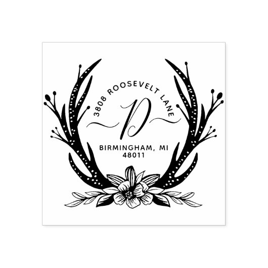 stijl Antler Horns Bloemen Monogram Rubberstempel (Afrduk)