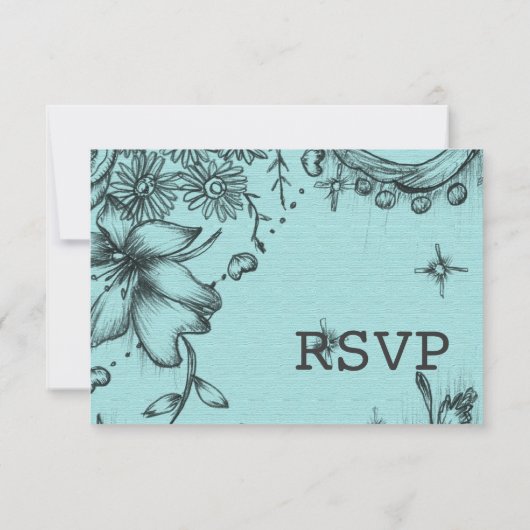 -stijl aqua blue floral bruiloft RSVP (Achterkant)