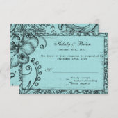 -stijl aqua blue floral bruiloft RSVP (Voorkant / Achterkant)