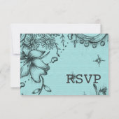 -stijl aqua blue floral bruiloft RSVP Kaartje (Achterkant)