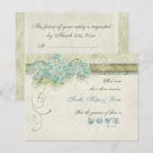  stijl Aqua Floral Hydrangea Swirl Damask RSVP Kaartje (Voorkant / Achterkant)