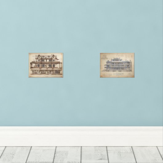 stijl architectuurtekeningen Ephemera Muurkunst Sets (Houten vloer)