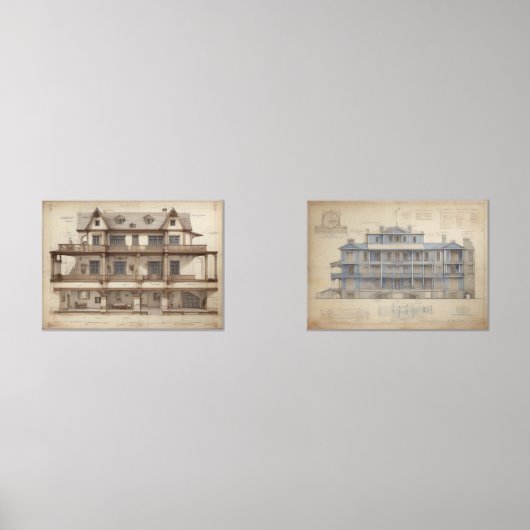 stijl architectuurtekeningen Ephemera Muurkunst Sets (Voorkant)