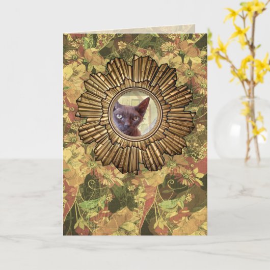stijl Art Deco Devon Rex Cat Kaart (Gele Bloem)