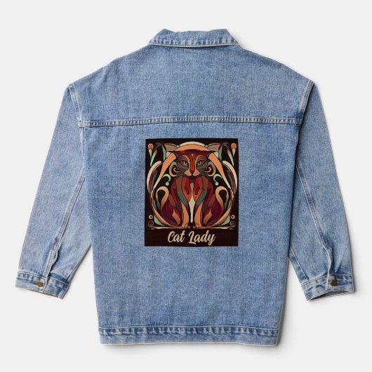  stijl Art Nouveau Cat Lady Denim Jacket (Achterkant)