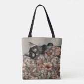 stijl Art Nouveau spelen Black Cat Floral Tote Bag (Achterkant)