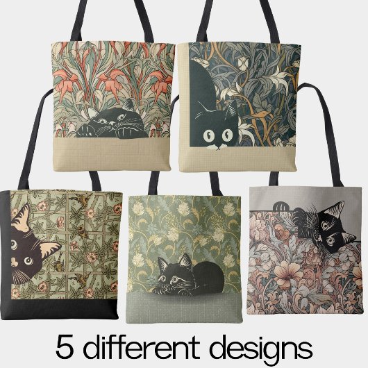  stijl Art Nouveau spelen Black Cat Floral Tote Bag