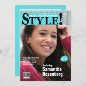 Stijl! Bat Mitzvah Magazine - Blauwgroen uitnodigi Kaart (Voorkant / Achterkant)