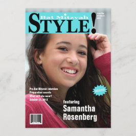 Stijl! Bat Mitzvah Magazine - Blauwgroen uitnodigi Kaart