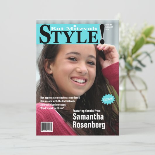 Stijl! Bat Mitzvah Magazine - Hartelijk dank - Bla Bedankkaart (Staand voorkant)
