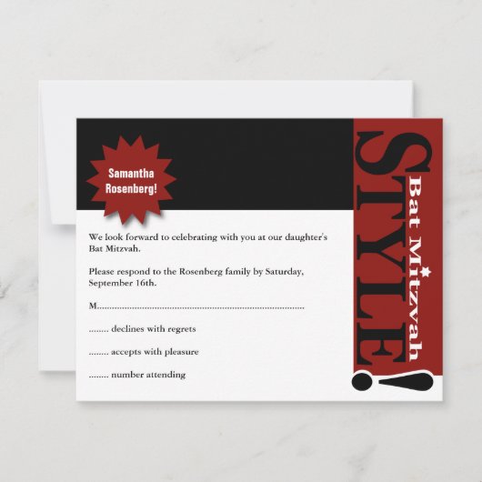 Stijl! Bat Mitzvah Magazine RSVP Reply Burgundy (Voorkant)
