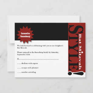 Stijl! Bat Mitzvah Magazine RSVP Reply Burgundy Kaartje