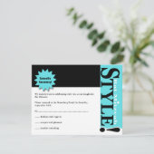 Stijl! Bat Mitzvah Magazine RSVP Reply Card Blauwg (Staand voorkant)