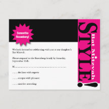 Stijl! Bat Mitzvah Magazine RSVP Reply Card Roze