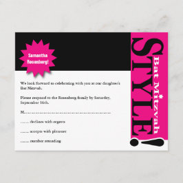 Stijl! Bat Mitzvah Magazine RSVP Reply Card Roze Kaart