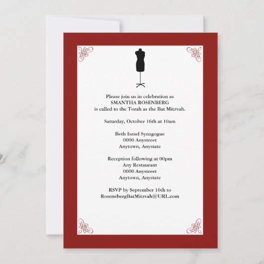 Stijl! Bat Mitzvah Magazine - Uitnodiging Bourgund (Achterkant)