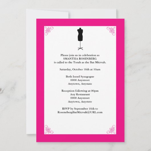 Stijl! Bat Mitzvah Magazine Uitnodiging in roze (Achterkant)