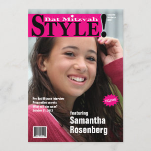 Stijl! Bat Mitzvah Magazine Uitnodiging in roze