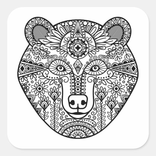 Stijl Beer hoofd Vierkante Sticker (Voorkant)