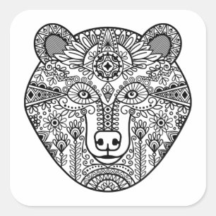 Stijl Beer hoofd Vierkante Sticker
