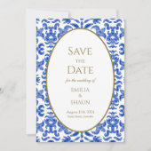 -stijl Blauw Italiaans Bruiloft Save the Date Kaart (Voorkant)