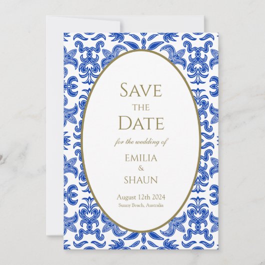 -stijl Blauw Italiaans Bruiloft Save the Date Kaart (Voorkant)
