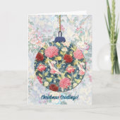 Stijl Blauwe Bloemen Kerst Ornament Art Kaart (Voorkant)