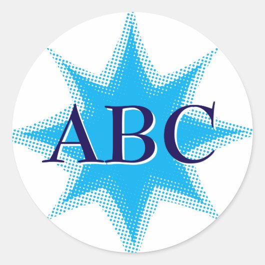 Stijl Blauwe Ster met Aangepaste Monogram Ronde Sticker (Voorkant)