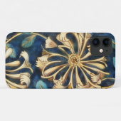 Stijl Blauwe Tan Bloemen Art Phone Case (Achterkant (horizontaal))