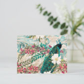 stijl Blauwgroen pacock en roze Floral Briefkaart (Staand voorkant)