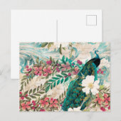 stijl Blauwgroen pacock en roze Floral Briefkaart (Voorkant / Achterkant)